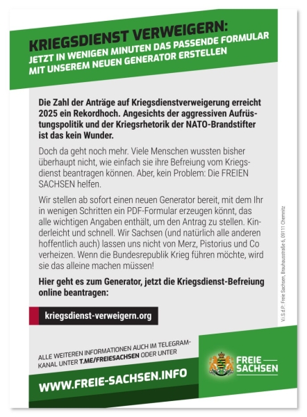 Flugblatt "Kriegsdienst verweigern" (300 Stück, A6)